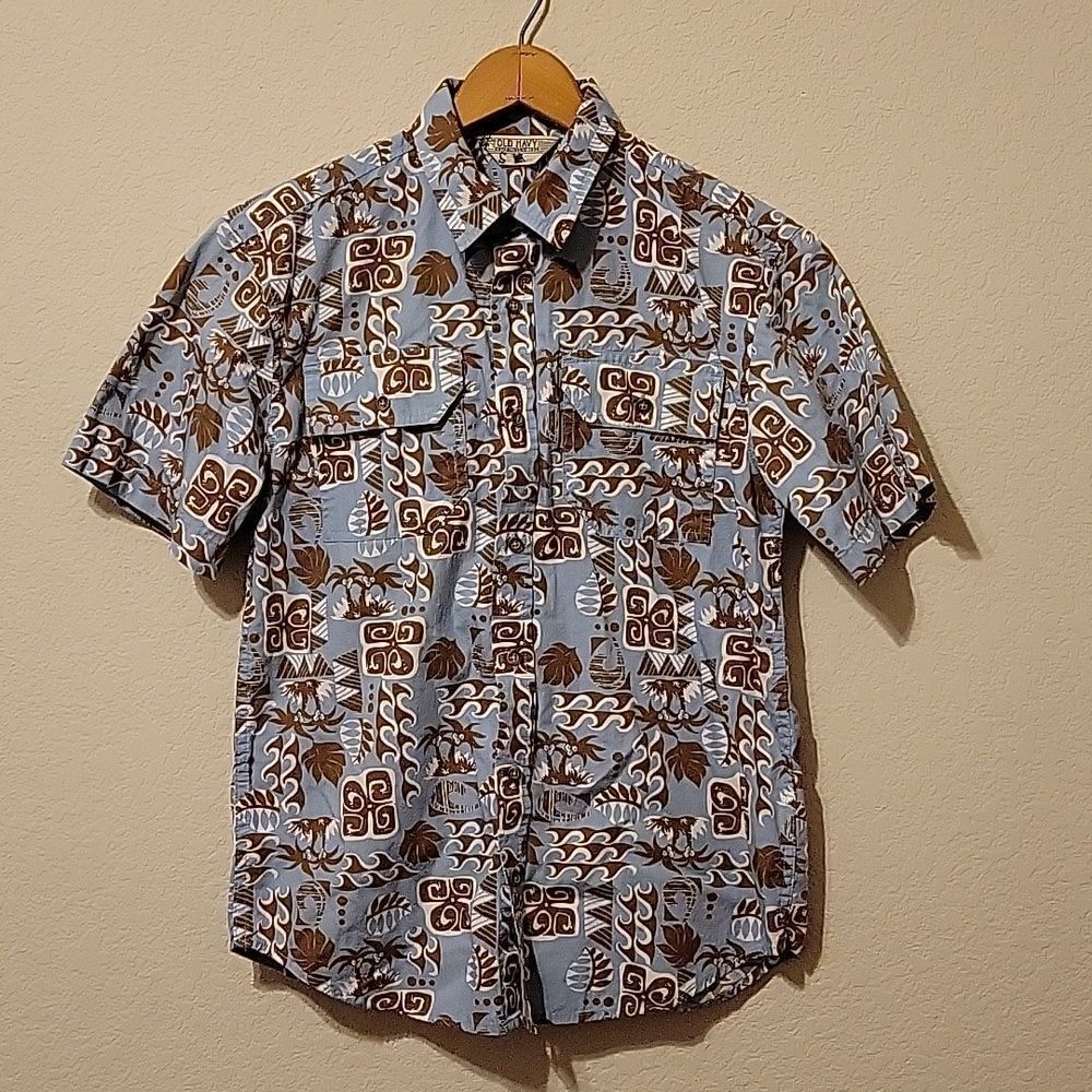 Old Navy 🎄Hawaiian Print button down casual shirt. Size Juniors XL